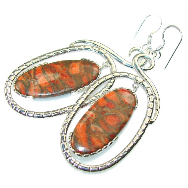 New Trendy!! Orange Copper Turquoise Sterling Silver earrings