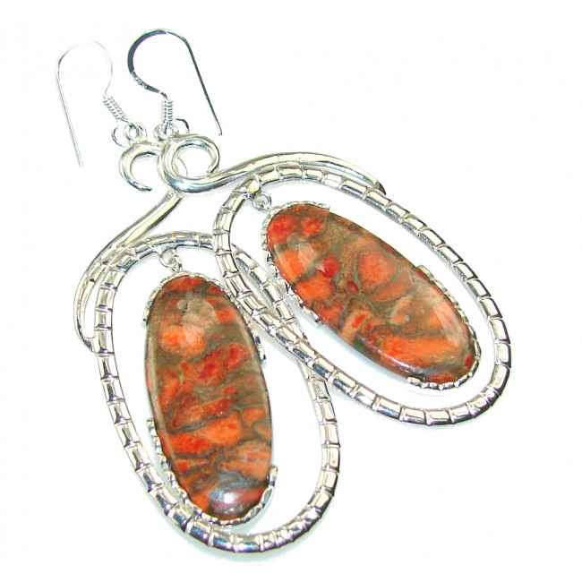 New Trendy!! Orange Copper Turquoise Sterling Silver earrings
