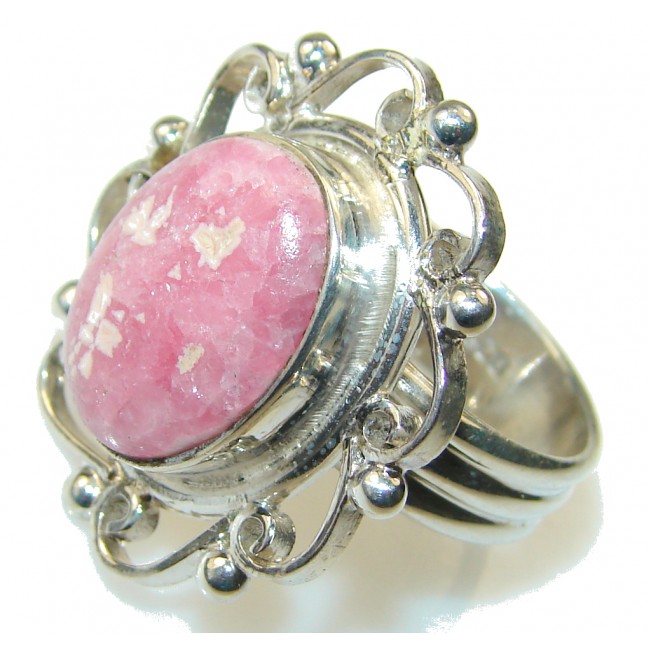 Excellent Pink Rhodochrosite Sterling Silver ring s. 8