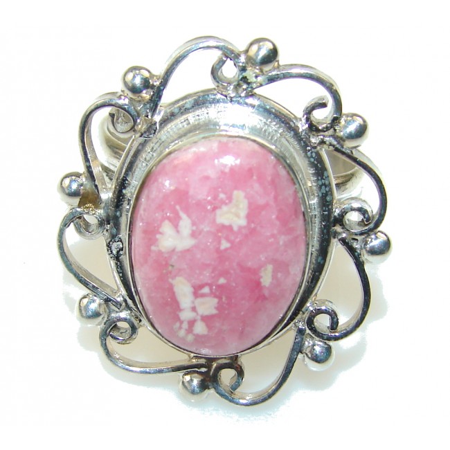Excellent Pink Rhodochrosite Sterling Silver ring s. 8