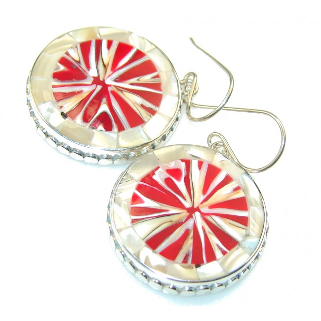 Excellent Design!! Red Ocean Shell Sterling Silver earrings