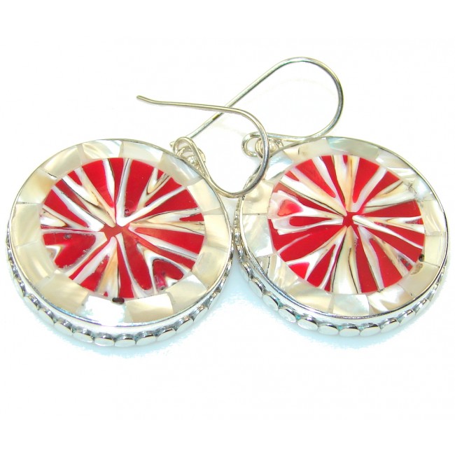 Excellent Design!! Red Ocean Shell Sterling Silver earrings