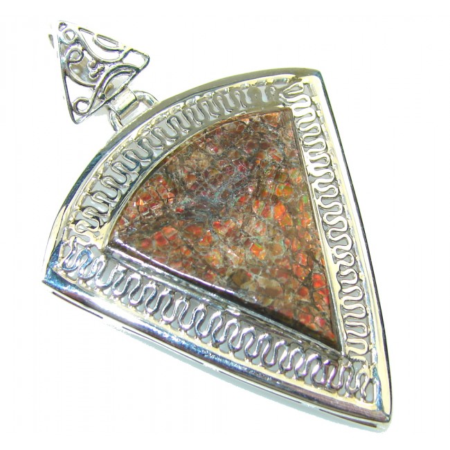 Amazing Design!! Red Ammolite Sterling Silver Pendant