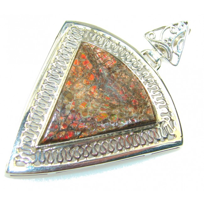 Amazing Design!! Red Ammolite Sterling Silver Pendant