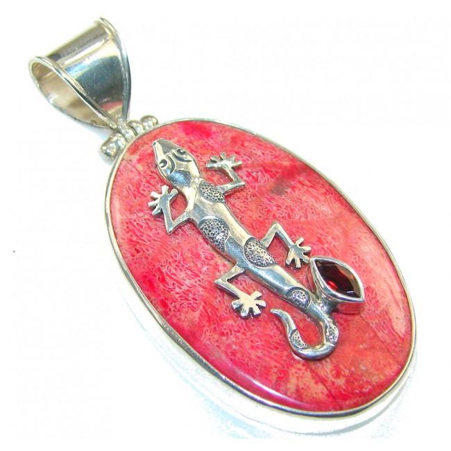Stylish Fossilized Coral Fish Sterling Silver pendant