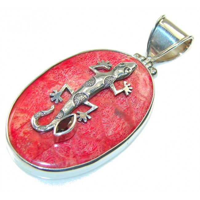 Stylish Fossilized Coral Fish Sterling Silver pendant