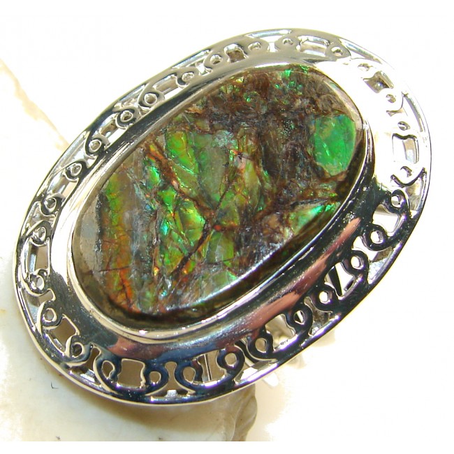 Green Love!! Ammolite Sterling Silver ring s. 10