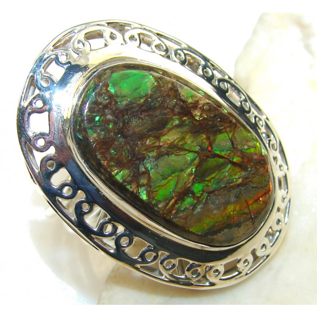Green Love!! Ammolite Sterling Silver ring s. 10