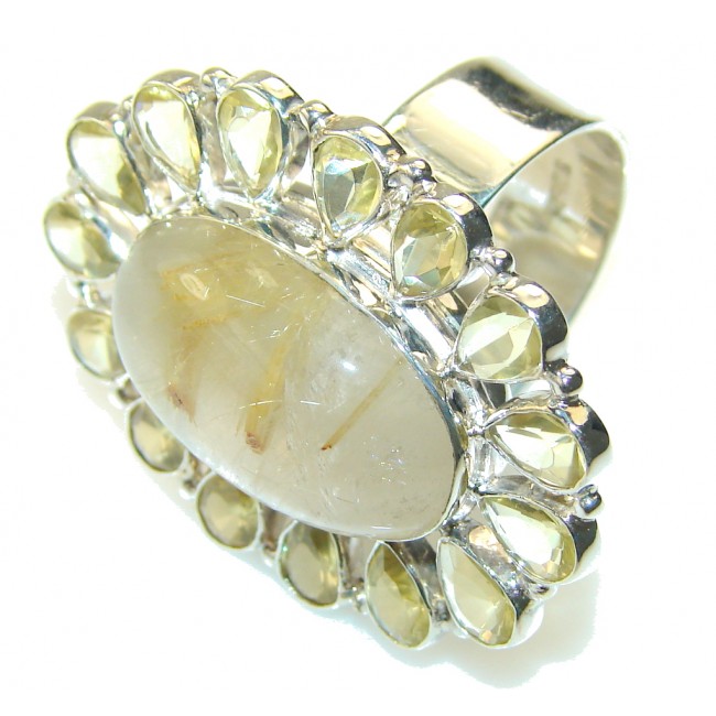 Amazing Golden Rutilated Quartz Sterling Silver Ring s. 10
