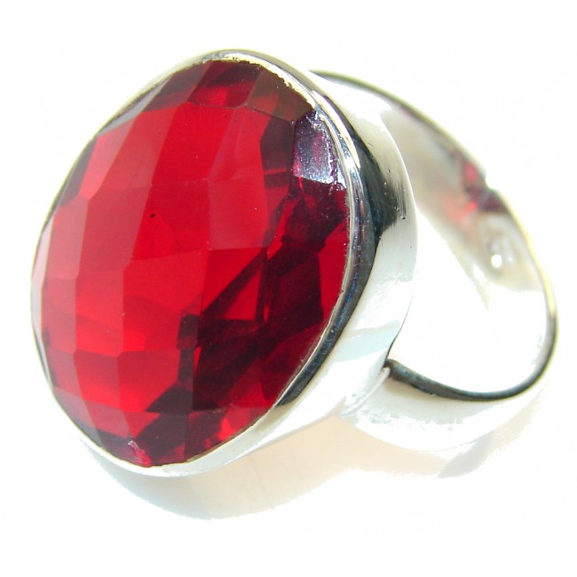 Sweet!! Created Red Garnet Sterling Silver ring s. 11
