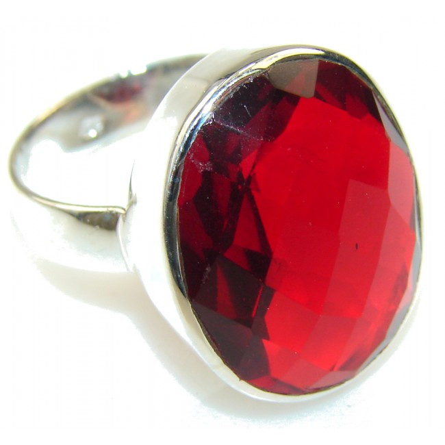 Sweet!! Created Red Garnet Sterling Silver ring s. 11