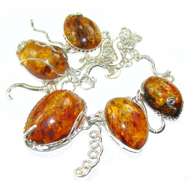 Beautiful Design!! Fabulous Polish Amber Sterling Silver necklace