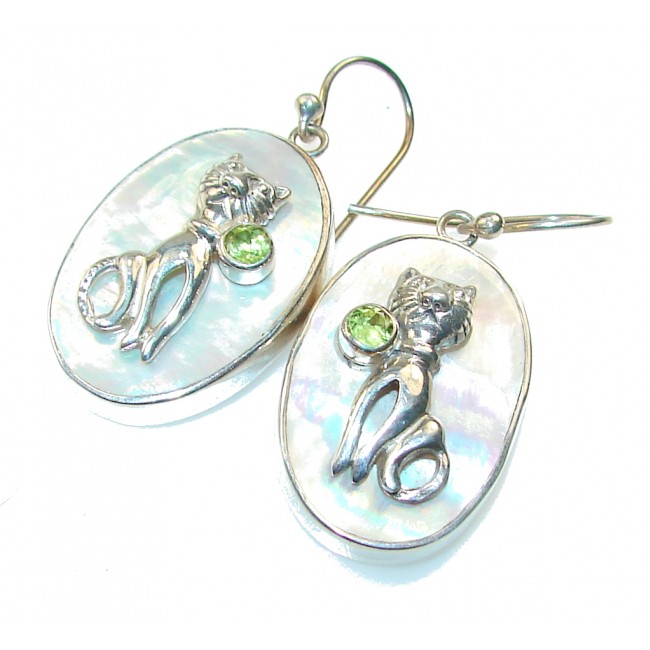 Delicate Green Peridot & Blister Pearl Sterling Silver earrings