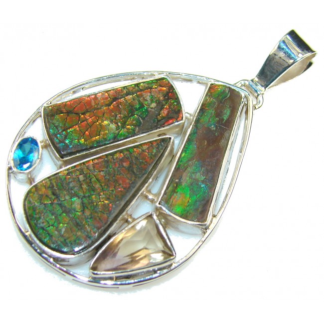 Excellent Red Ammolite Sterling Silver Pendant