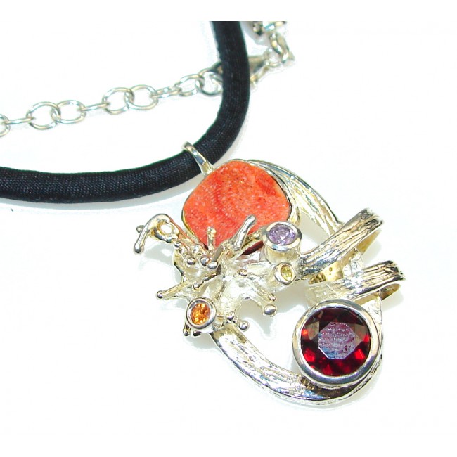 Amazing Design! Italy Made Fossilized Coral Sterling Silver necklace