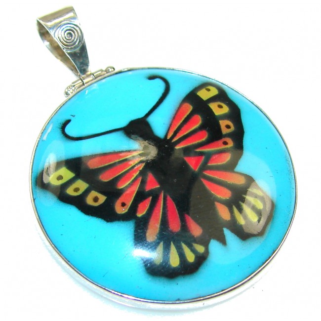 New!! Butterfly Blue Turquoise Sterling Silver Pendant