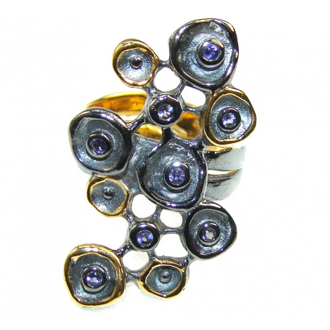 Stylish Italy Made , Rhodium Plated,18ct. Gold Purple Amethyst Sterling Silver ring s. 7