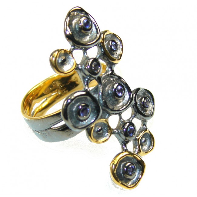 Stylish Italy Made , Rhodium Plated,18ct. Gold Purple Amethyst Sterling Silver ring s. 7