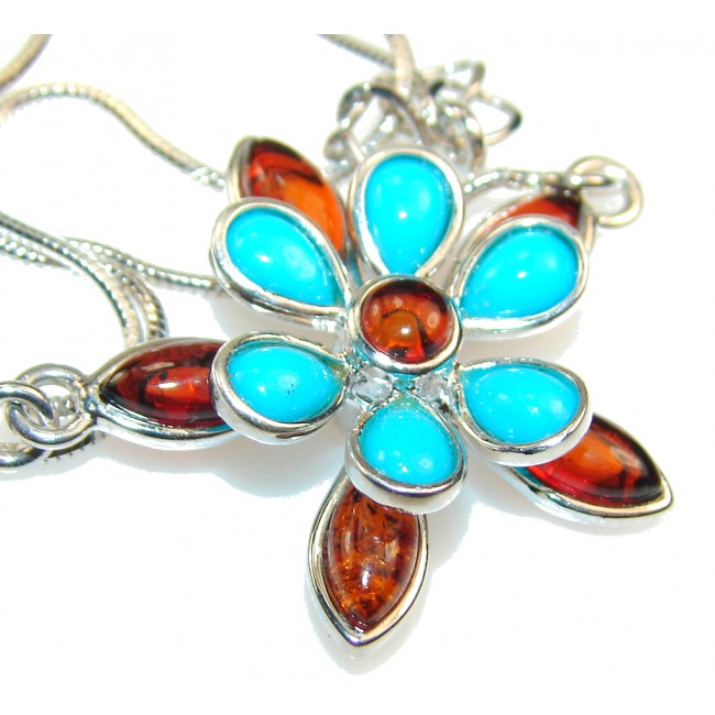 Beautiful Design!! Polish Amber Sterling Silver necklace