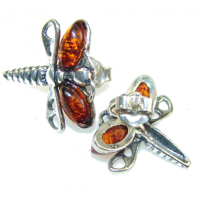 Precious Design!! Polish Amber Sterling Silver earrings