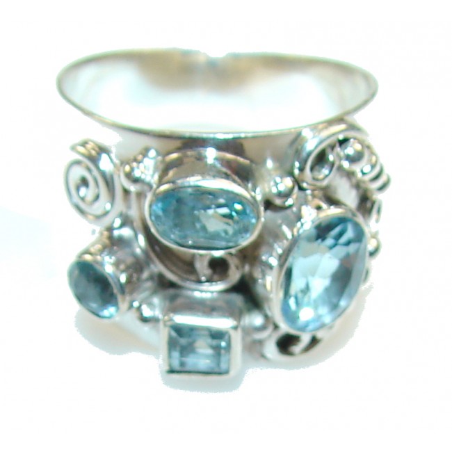 Delicate Light Swiss Blue Topaz Sterling Silver Ring s. 9