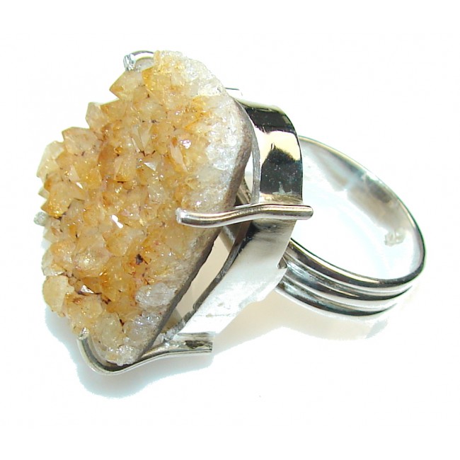 Classic Yellow Druzy Sterling Silver Ring s. 9