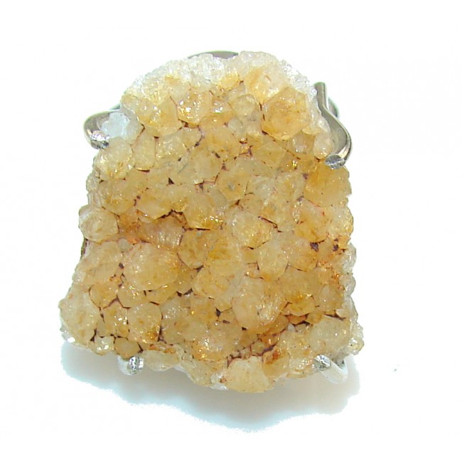 Classic Yellow Druzy Sterling Silver Ring s. 9