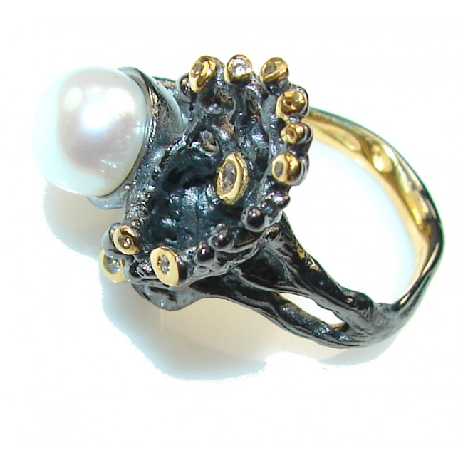 Gorgeous Italy Made, Rhodium Plated, 18ct Gold Plated Fresh Water Pearl Sterling Silver ring; 7 1/2