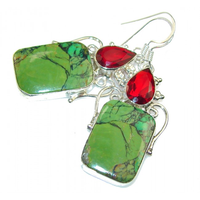 Trendy! Green Turquoise Sterling Silver earrings