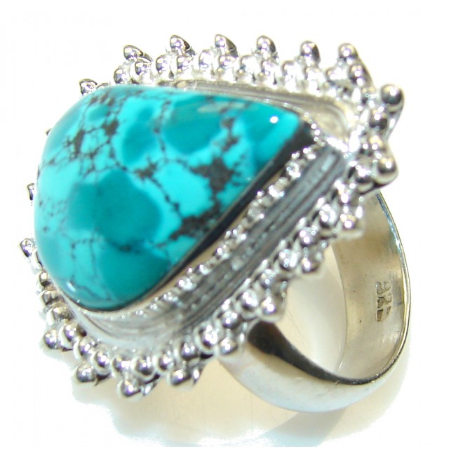 Excellent Blue Turquoise Sterling Silver Ring s. 8
