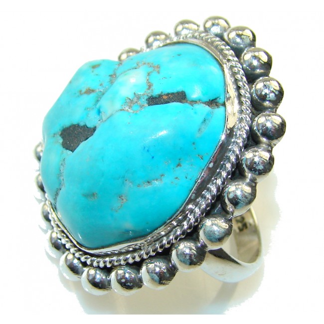 Stylish Blue Turquoise Sterling Silver Ring s. 10 1/4