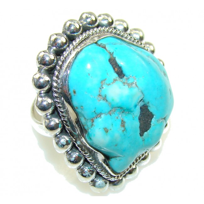 Stylish Blue Turquoise Sterling Silver Ring s. 10 1/4