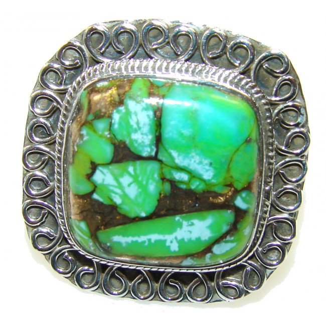 Amazing Green Copper Turquoise Sterling Silver Ring s. 7 1/2