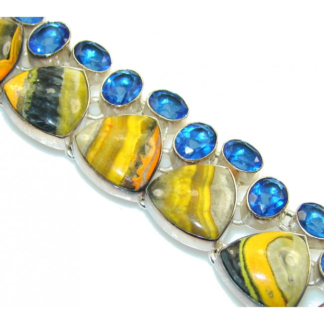Perfection!! Yellow Bumble Bee Jasper Sterling Silver Bracelet