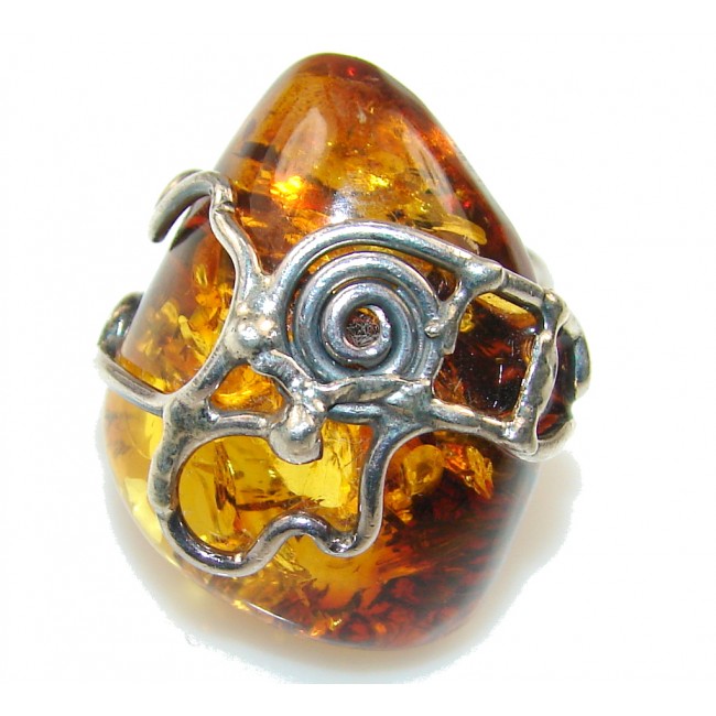 Beautiful Polish Amber Sterling Silver Ring s. 6 1/4