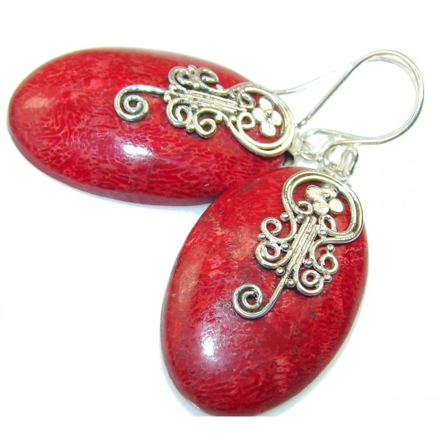 True Love!! Red Fossilized Coral Sterling Silver earrings