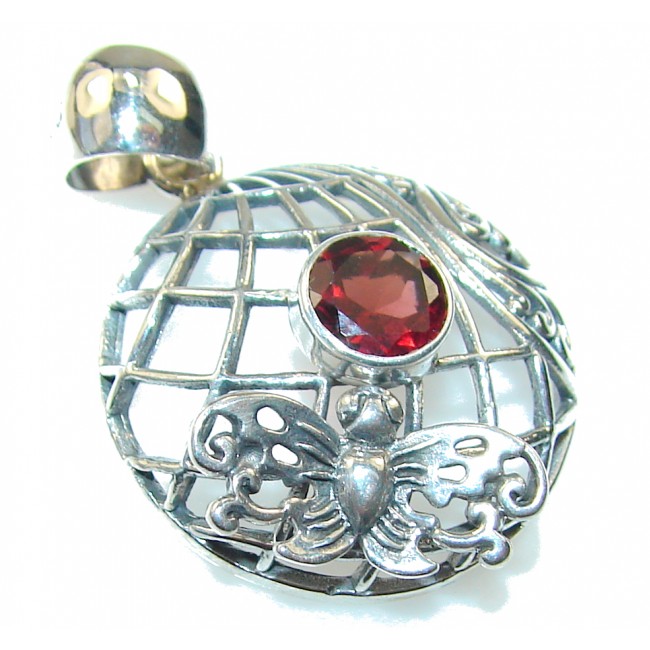 Precious Design!! Red Garnet Quartz Sterling Silver Pendant