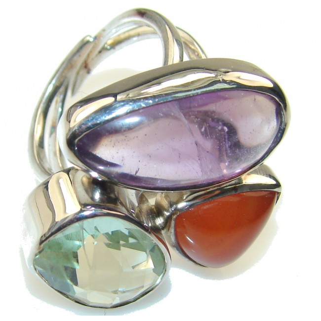 Fabulous Purple & Green Amethyst Sterling Silver ring; size 9 - Adjustable
