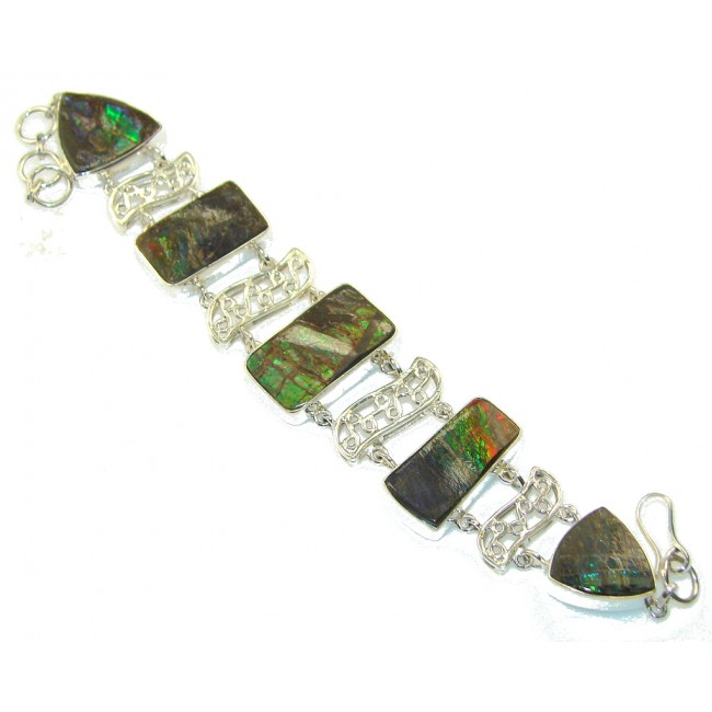 Beautiful Green Ammolite Sterling Silver Bracelet