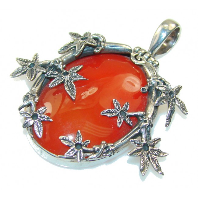 New Design!! Orange Agate Sterling Silver Pendant