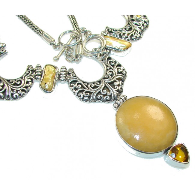 New! Outstanding Design!! Yellow Agate Sterling Silver necklace