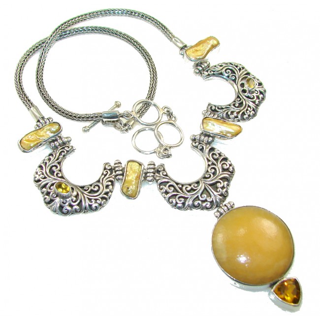 New! Outstanding Design!! Yellow Agate Sterling Silver necklace