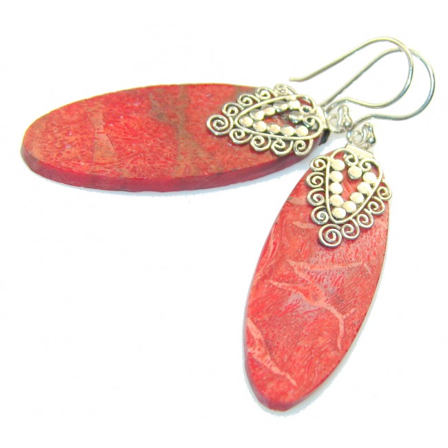My Lovely Red Fossilized Coral Sterling Silver earrings