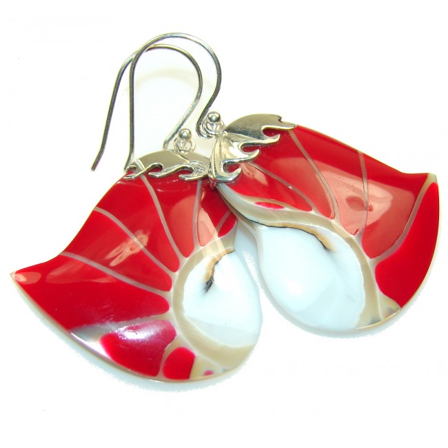Amazing Style!! Red Ocean Shell Sterling Silver earrings