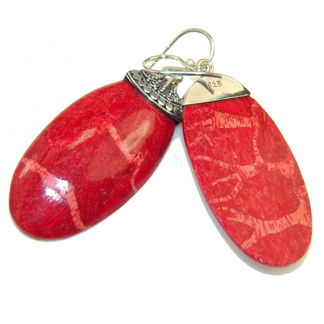 Beautiful!! Red Fossilized Coral Sterling Silver earrings