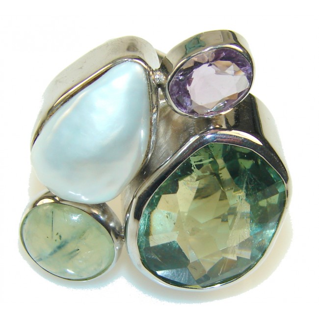 Huge! Aura Of Beauty Light Green Amethyst Sterling Silver ring s. 8- Adjustable