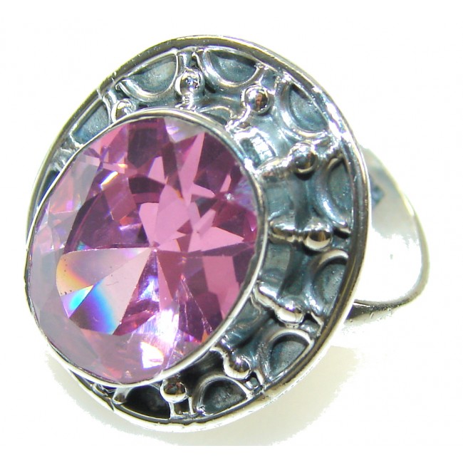 Perfect Pink Topaz Quartz Sterling Silver ring; size 7