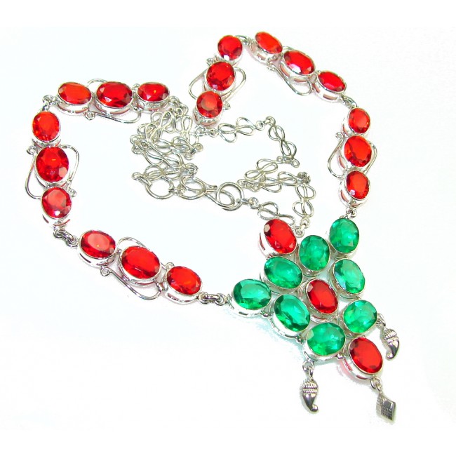 Christmas Color's!! Green & Red Quartz Sterling Silver Necklace
