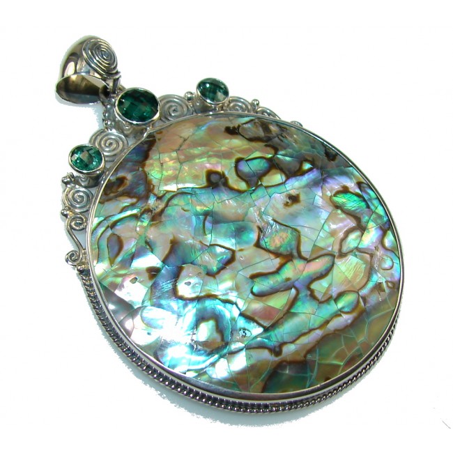 Big! EXotic Rainbow Abalone Sterling Silver Pendant