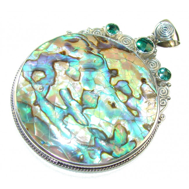 Big! EXotic Rainbow Abalone Sterling Silver Pendant